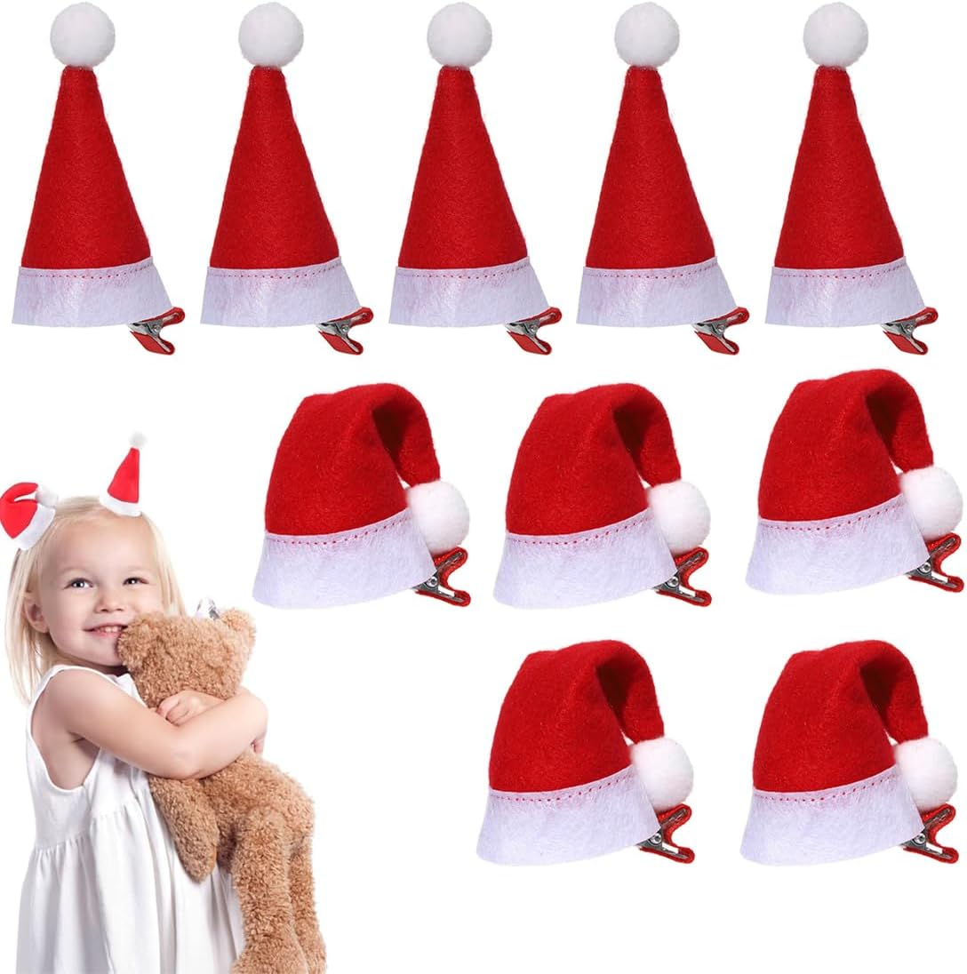 OIXEYA Pack of 10 Christmas Hair Accessories, Mini Christmas Hat Hair Clips, Christmas Gifts for Children, Girls, Women, Christmas Hat Decoration Hair