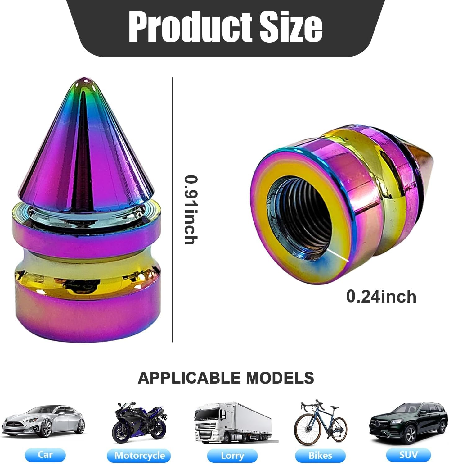 4 PCS Car Tire Valve Caps, Spiked Aluminum Alloy Tire Trim Accessories, Dustproof Tire Wheel Stem Covers, Universal Air Stem Cap for Auto, Trucks, Suvs, Bicycles and Motorcycles (Colorful) image number 3