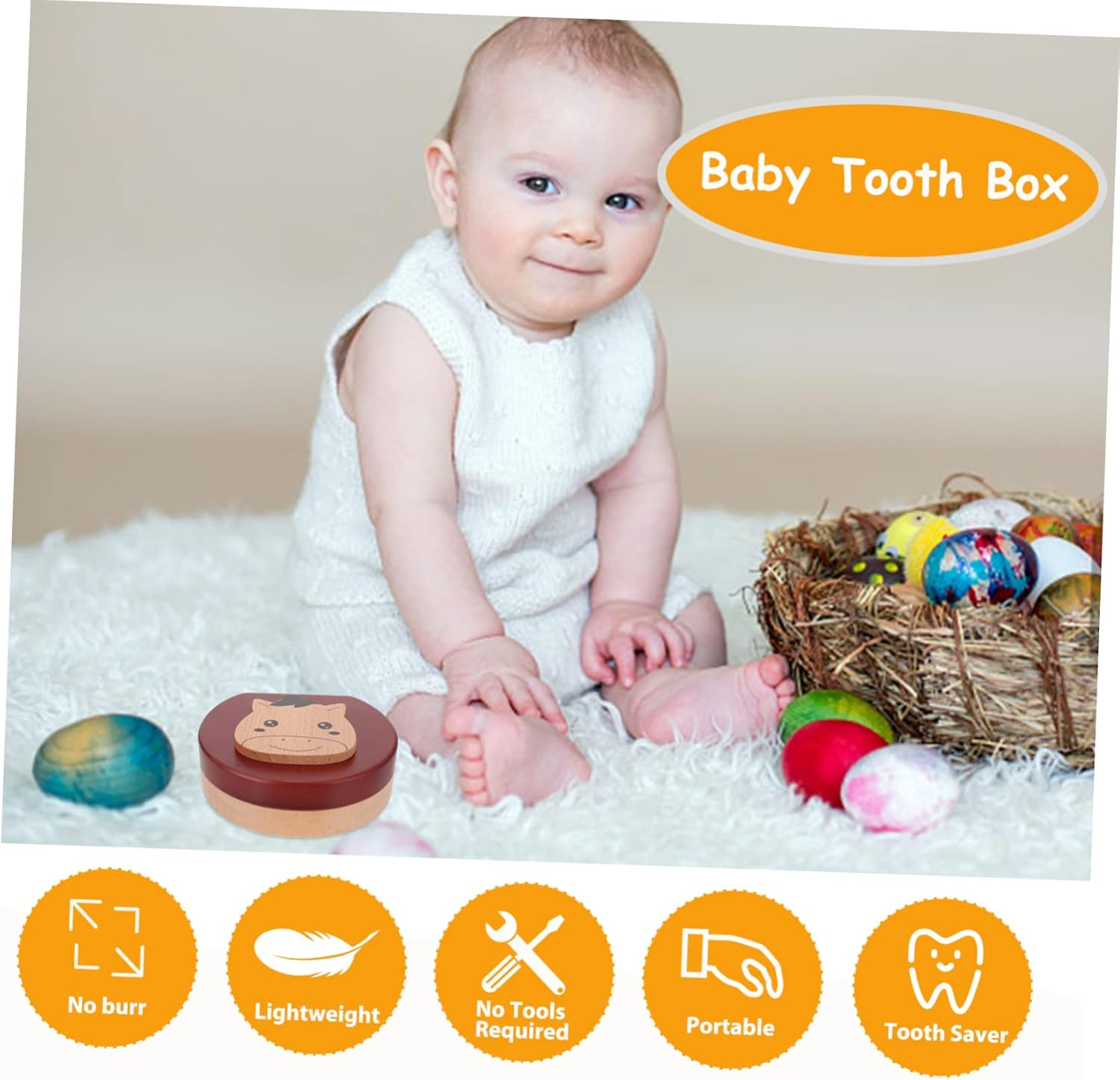 BESPORTBLE Wooden Baby Teeth Keepsake Box Tooth Fairy Holder for Children Zodiac Horse Design image number 2
