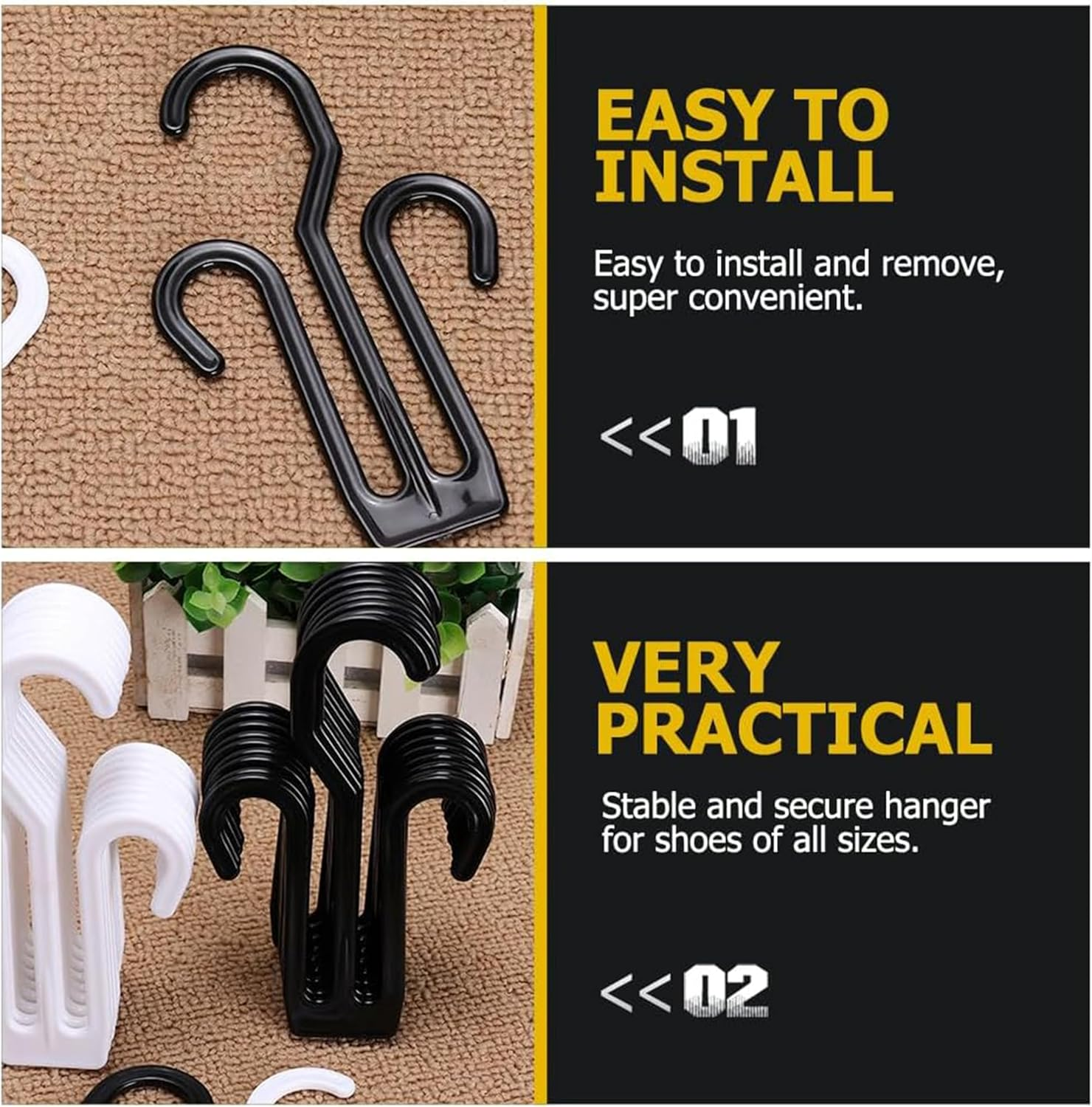 20-Pack Heavy Duty Shoe Rack Organizer with Multi-Purpose Hooks|Saving Design for Slippers/Sandals/Sneakers|Quick-Drying Non-Slip Retail Display Trays for Home,Store,Mall(White) image number 6