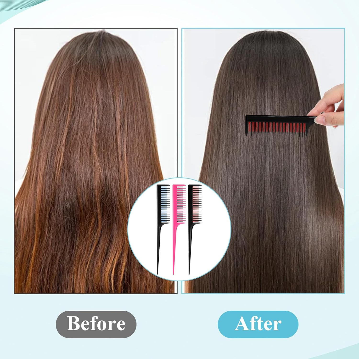 Pack of 3 Touping Comb Triple Teasing Comb for Women and Men, Handle Comb Hairdresser Heat-Resistant Plastic Rat Tail Comb Teasing Compartment Combs for Braiding Hair Styling Touping, Volume image number 4