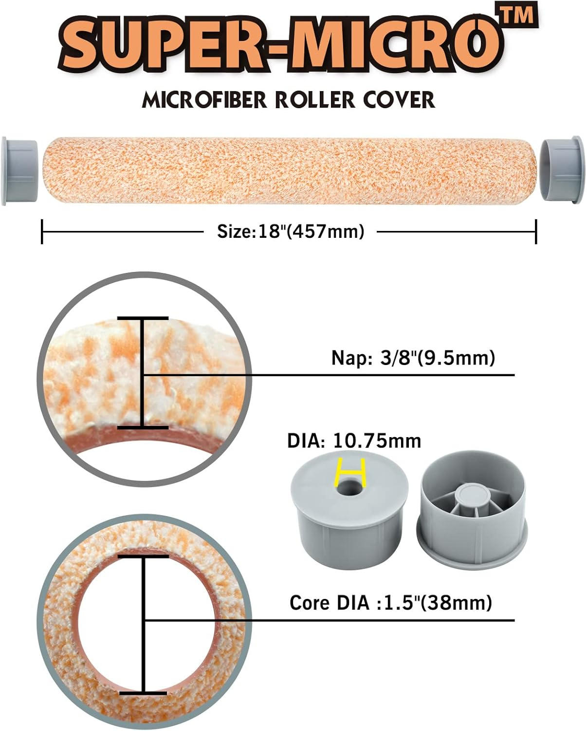 ROLLINGDOG 18 Inch Paint Roller Covers -18 Microfiber Paint Rollers for Ceiling,Wall,Floor,Decks Painting (Pack of 3, 3/8" Nap) image number 1