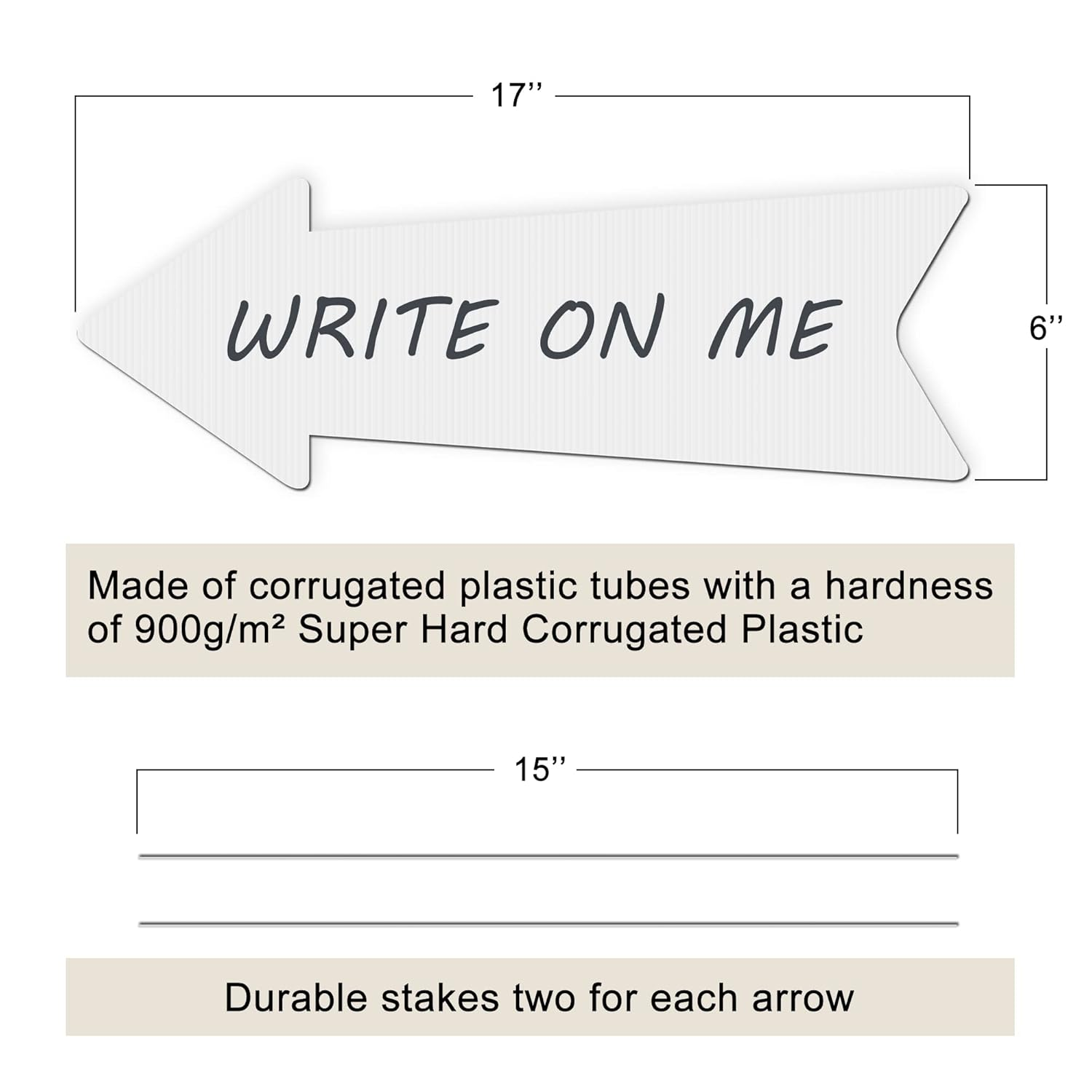 Blank Arrow Signs with Stakes 15 Pack 17 X 6 Inches Wedding Directional Yard Signs with Stakes, This Way Arrow Yard Signs Birthday Party Signs Arrow - White image number 7