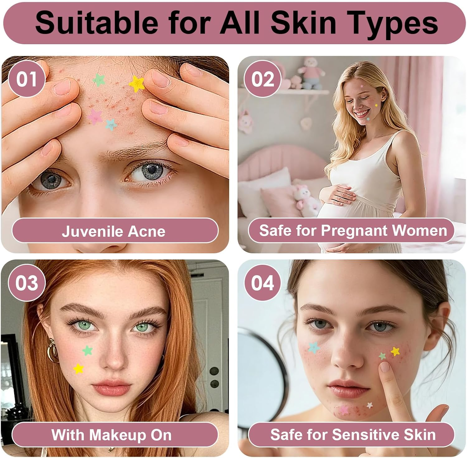 400 Pcs Pimple Patches for Face, Hydrocolloid Patch Starface Pimple Patches with Tea Tree Oil for Day and Night Use, Invisible Zit Targets Suitable for Young People, Student, Stay up Late, Traveling