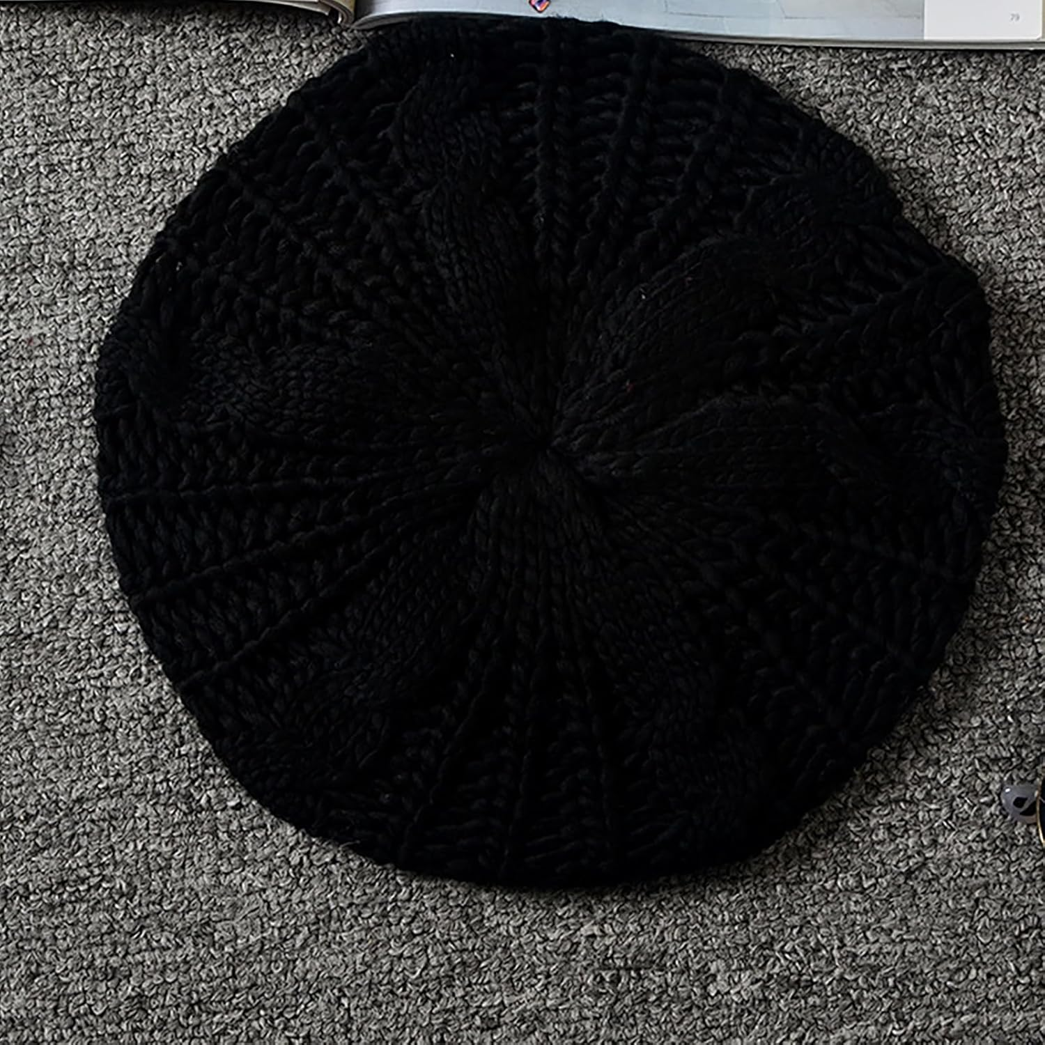 Slouchy French Beret Womens Knit Beret Hat Black Crochet Beret Hat Warm Knitted Hat Ladies Hats for Cold Weather Autumn Winter image number 5