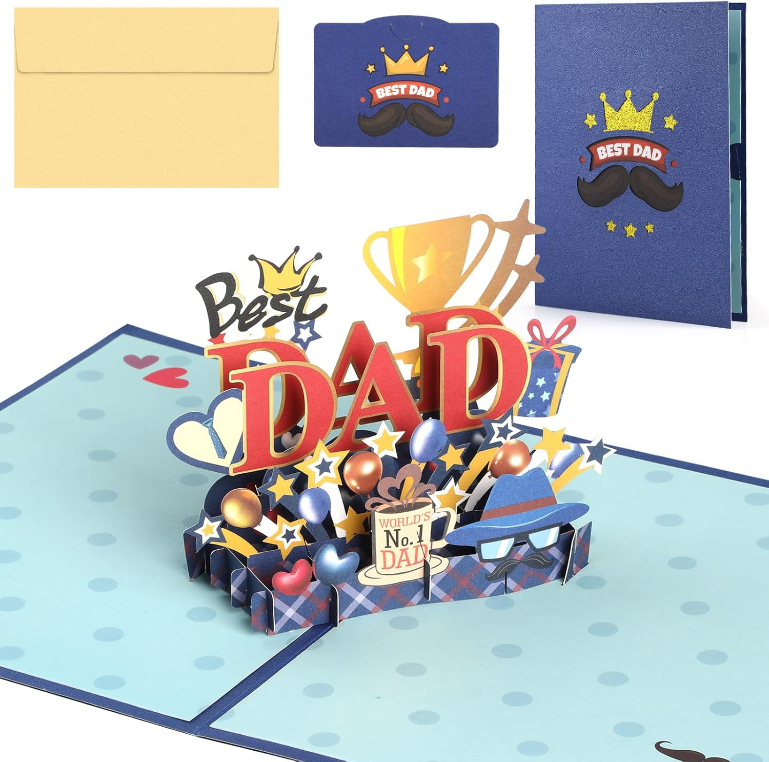 Bighan Pop up Happy Father'S Day Card, 3D Father'S Day BEST DAD Pop up Greeting Boxed Cards Anniversary Pop up Cards for Men