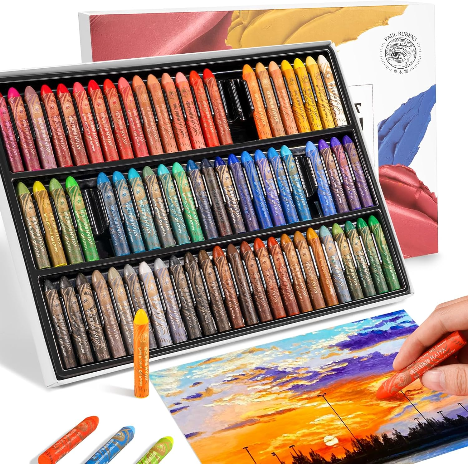 Paul Rubens Creamy Artist Oil Pastels for Artists, 72 Colors Artist Soft Oil Pastel Set Vibrant, Art Supplies for Artists, Beginners, Students, Art Painting Drawing