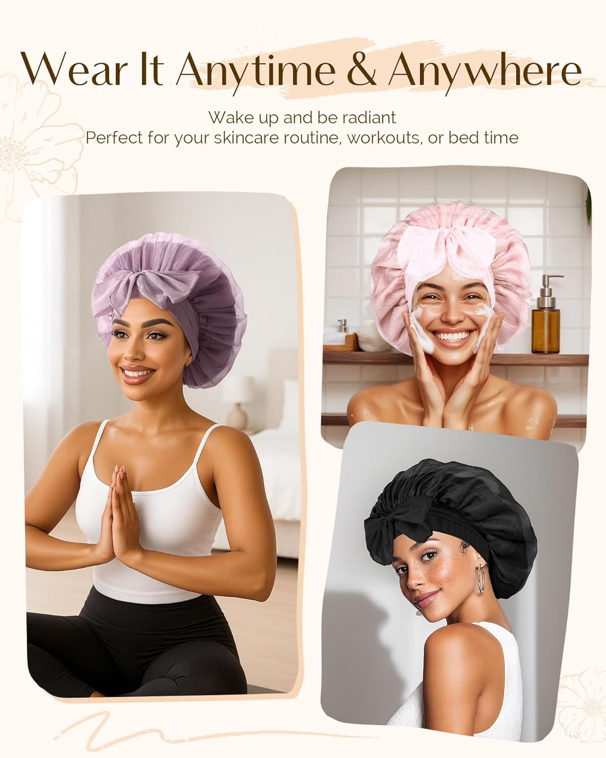 YANIBEST Breathable Silk Bonnet for Sleeping Women, Breeze Satin Nightcap with Tie Band Hair Bonnets Curly Hair, Head Wrap Cap - Purple image number 4