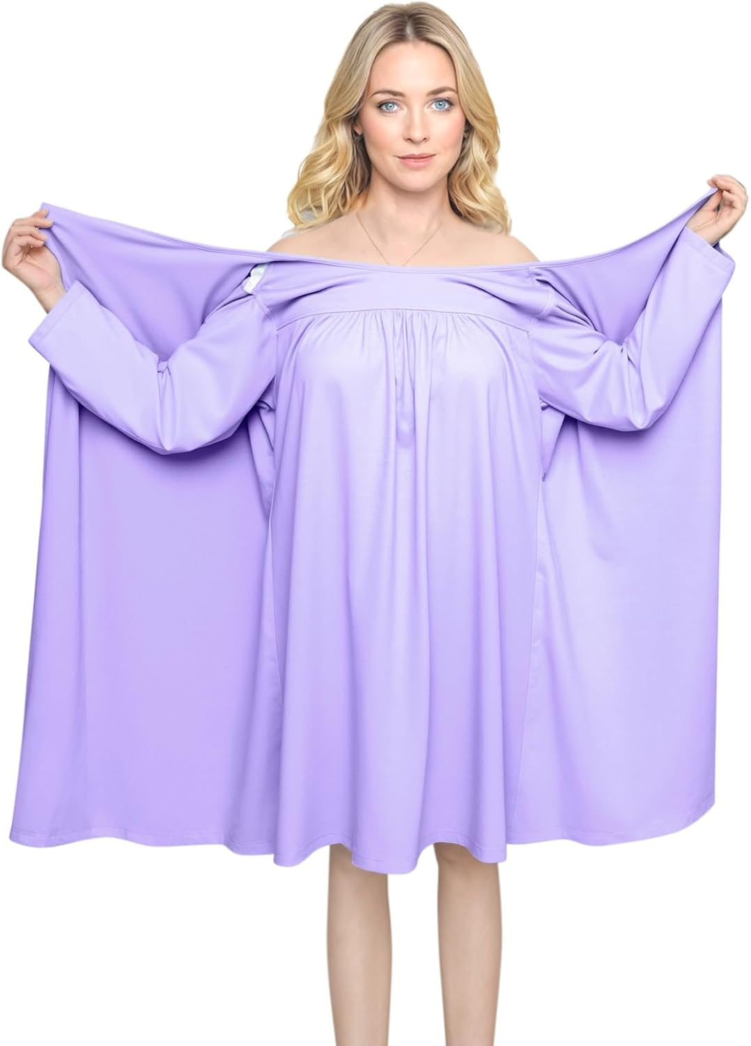 Open Back Hospital Gowns for Women Long Sleeve Open Back Dress Nursing Gowns Post Shoulder Surgery Dress image number 2