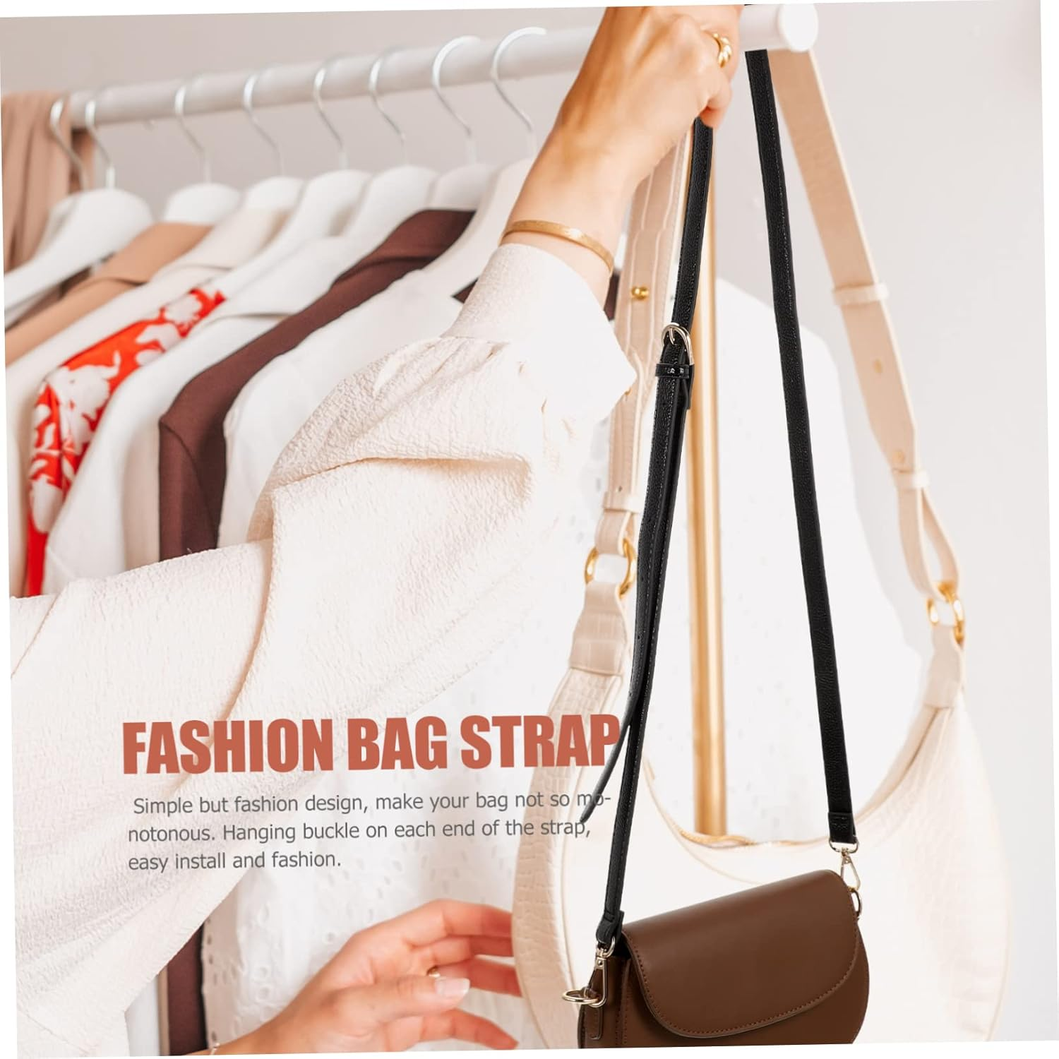 Anneome Leather Bag Strap Adjustable Crossbody Purse Strap Replacement for Women Black Genuine Leather Shoulder Bag Accessories Compatible with Handbags image number 1