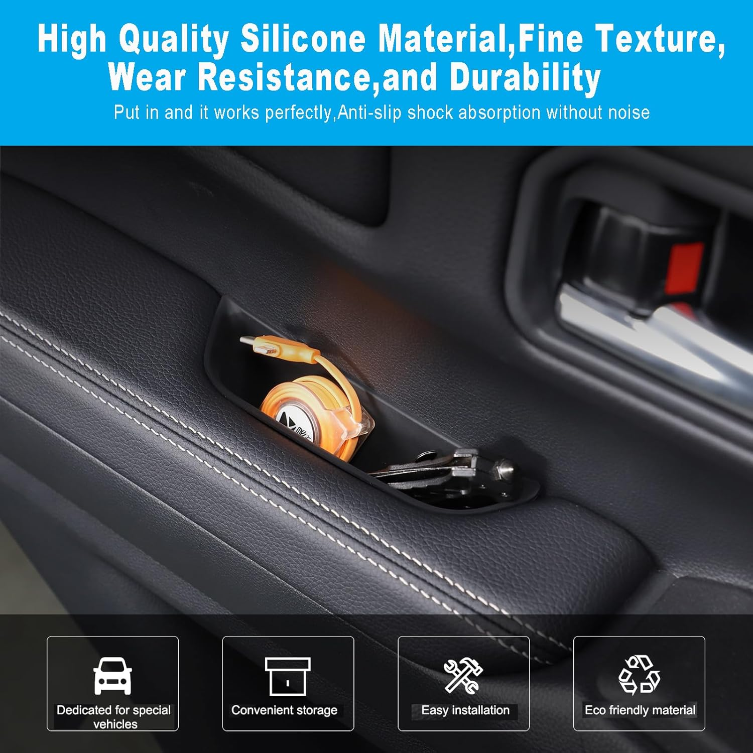 MAEZOE 4PCS Door Handle Storage Organizer for 2024-2025 Toyota Land Cruiser Prado LC250, Front & Rear Door Storage Box Insert, Non-Slip, Easy to Clean, Custom Fit, Black image number 6