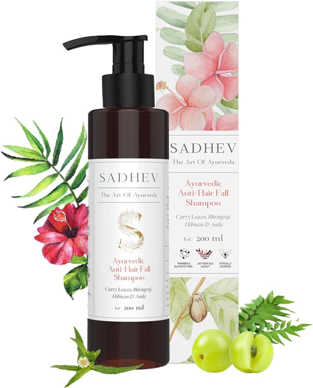 Sadhev Ayurvedic Anti-Hairfall Shampoo with Curry Leaves, Bhringraj, Hibiscus and Amla - 200 Ml (Pack of 1) image number 5