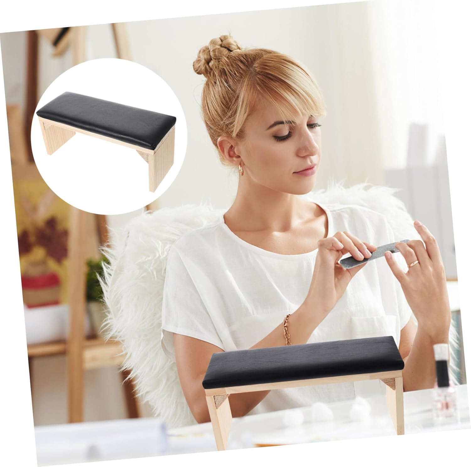 Japanese Manicure Hand Pillow Wooden Nail Art Cushion Wrist Rest for Salon and Home Use Ergonomic Height Relieves Muscle Stiffness for Nail Training and Personal Beauty Care image number 1