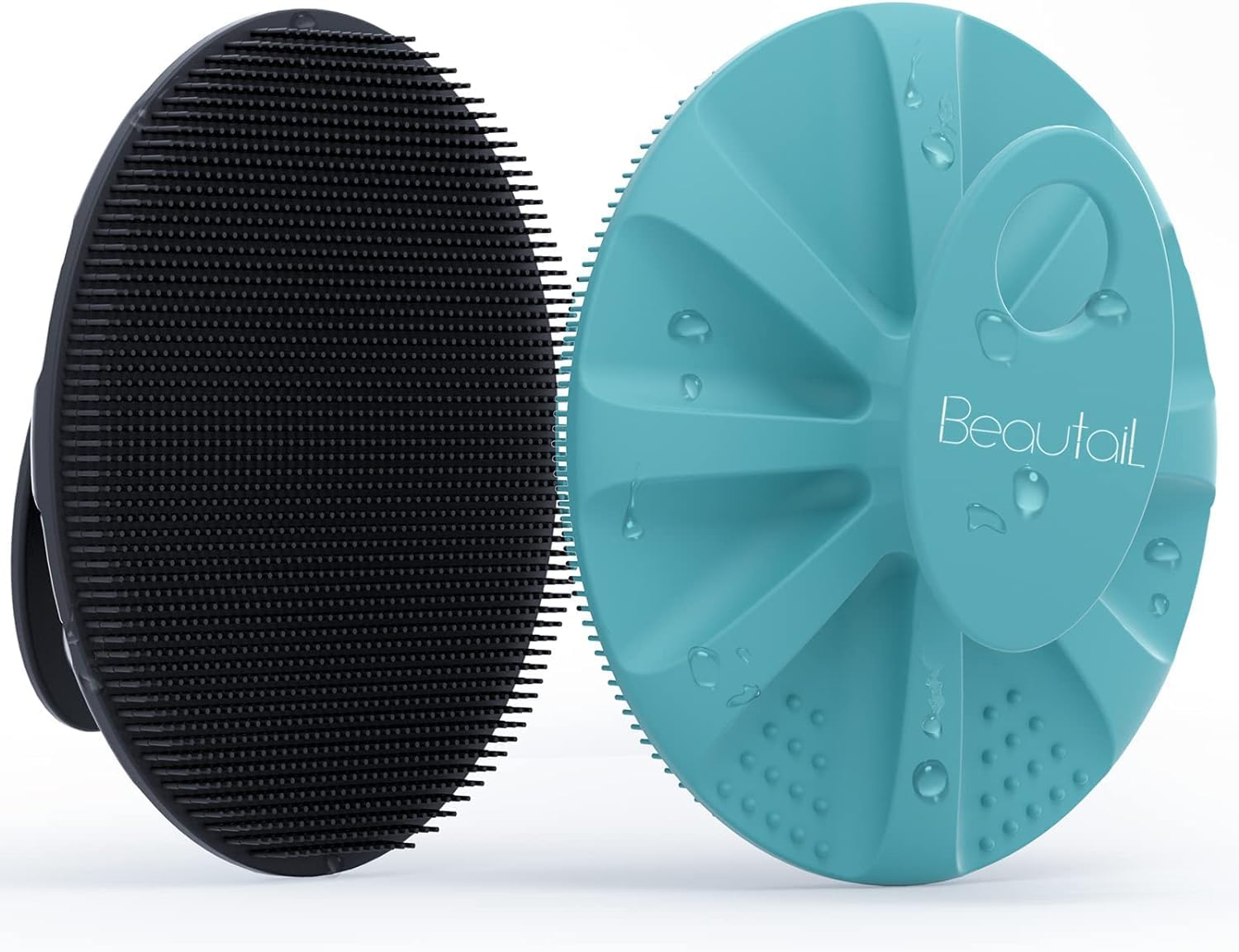 Silicone Body Scrubber 2 Pack, Shower Bath Wash Brush Gentle Exfoliating Scrub Cleansing Loofah for Women Men Baby Sensitive Skin, Easy to Clean, Lather Nicely, More Hygienic, Black+Cyan