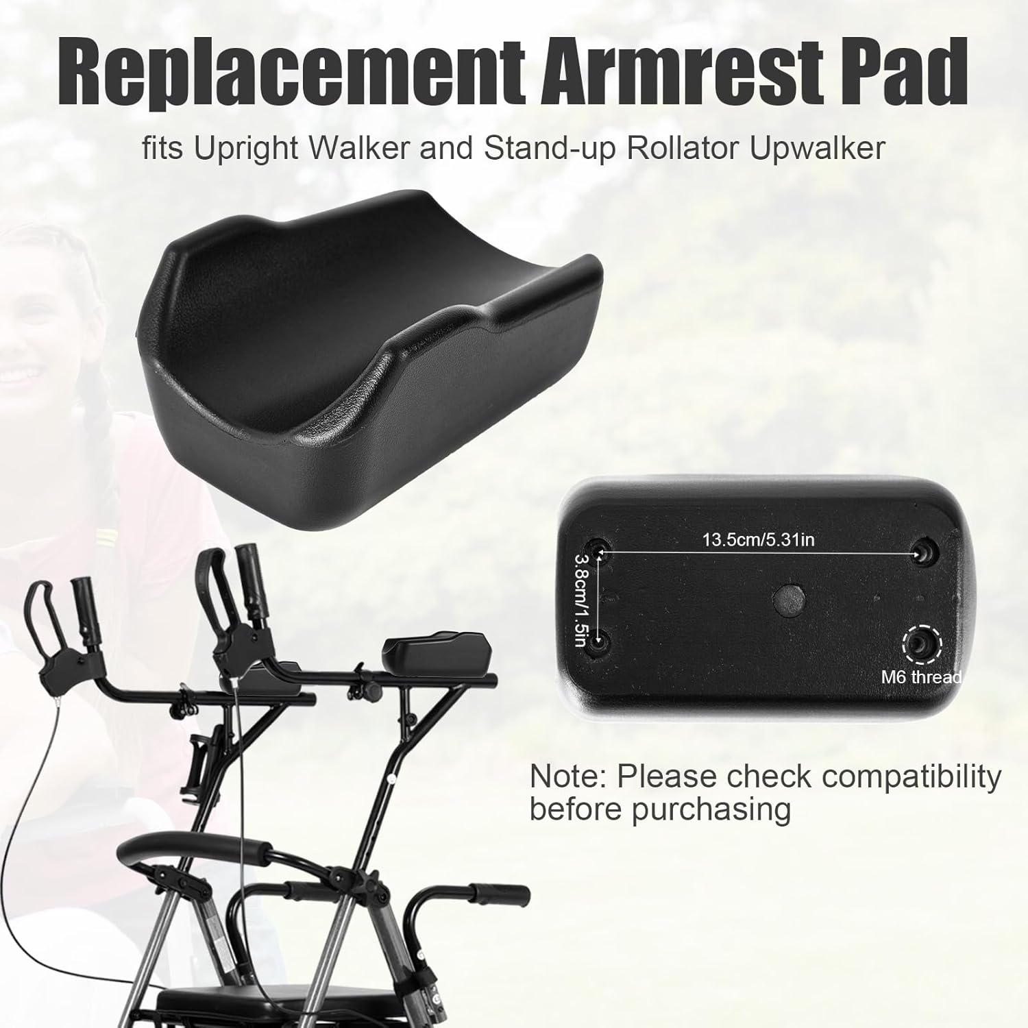 Rollator Armrest Pad, Stand up Rollator Armrest Pad Padded Armrest for Walkers Armrest for Upright Walker Rollator Accessories for Seniors (Black) image number 2