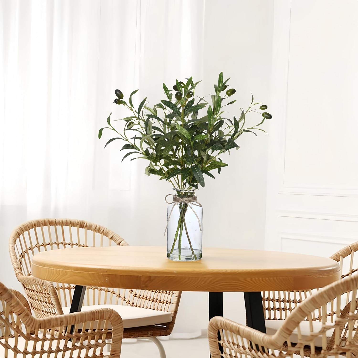 Avoik Artificial Plants Olive Branch in Glass Vase, 14.5&rdquo; Fake Plant Greenery Stems with Olive Branches Faux Eucalyptus Stems for Home Office Farmhouse Wedding Table Centerpiece D&eacute;cor image number 6