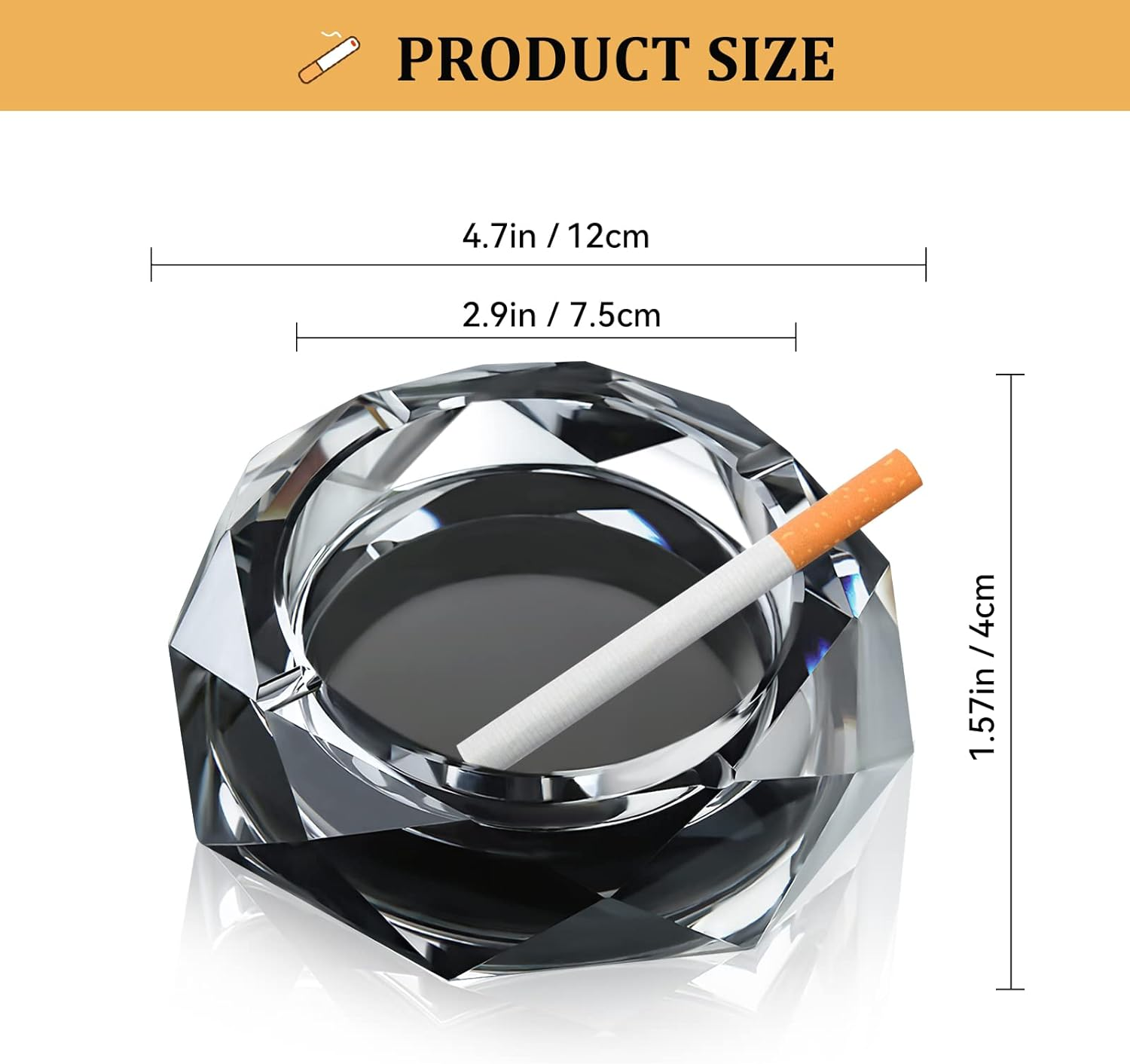 Bicico Crystal Glass Ashtray, Cigar Ashtray, Cool Ashtrays for Cigarettes Indoor, Ash Tray Holder Home Office Desktop Tabletop Hotel Indoor Outdoor Decoration, Black image number 2