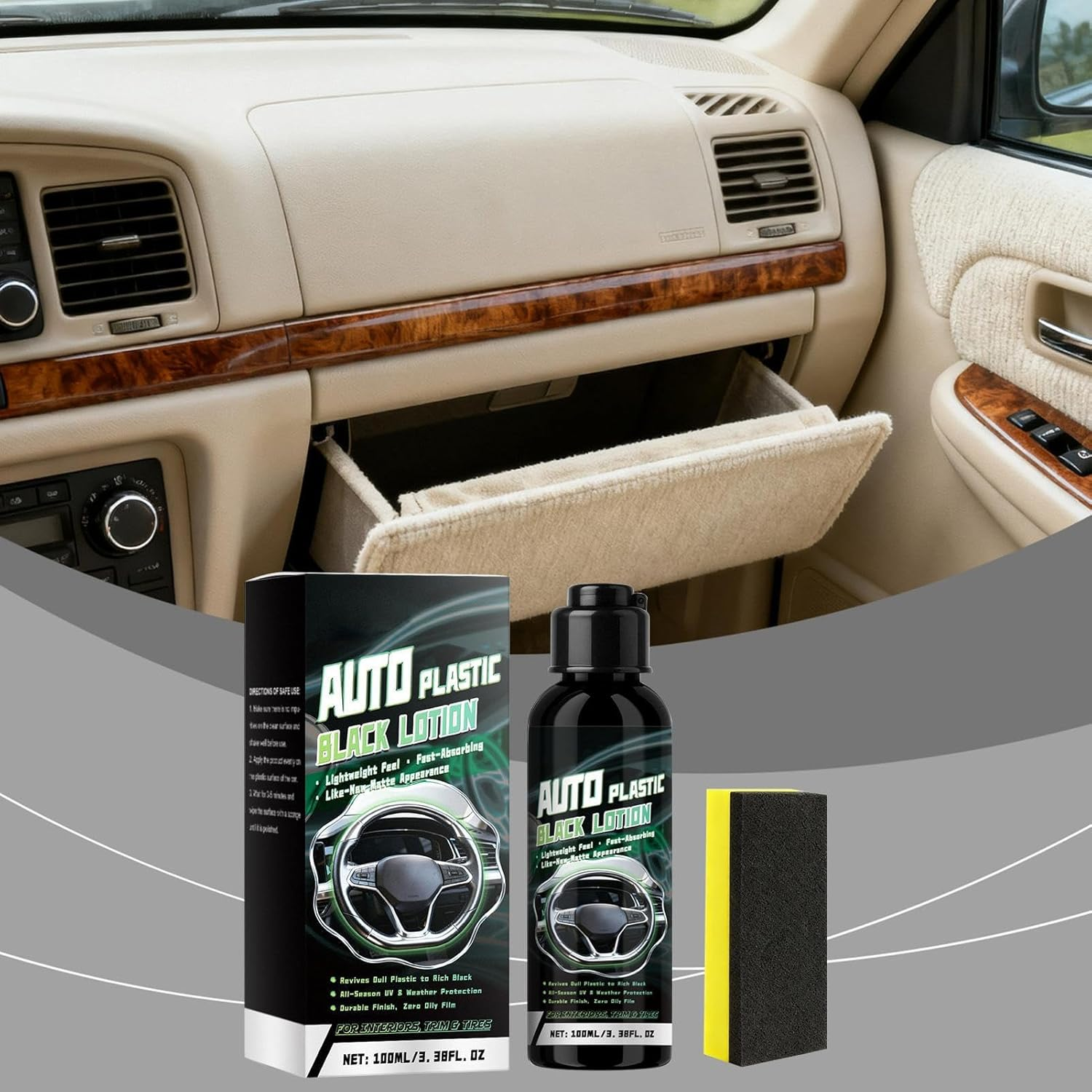 Black Trim Restorer Automotive | 100Ml Car Interior Cleaner - Seat Dash Cleaning Solution - for Upholstery Seat Bumper Furniture Door Steer Wheel Console Appliance image number 4