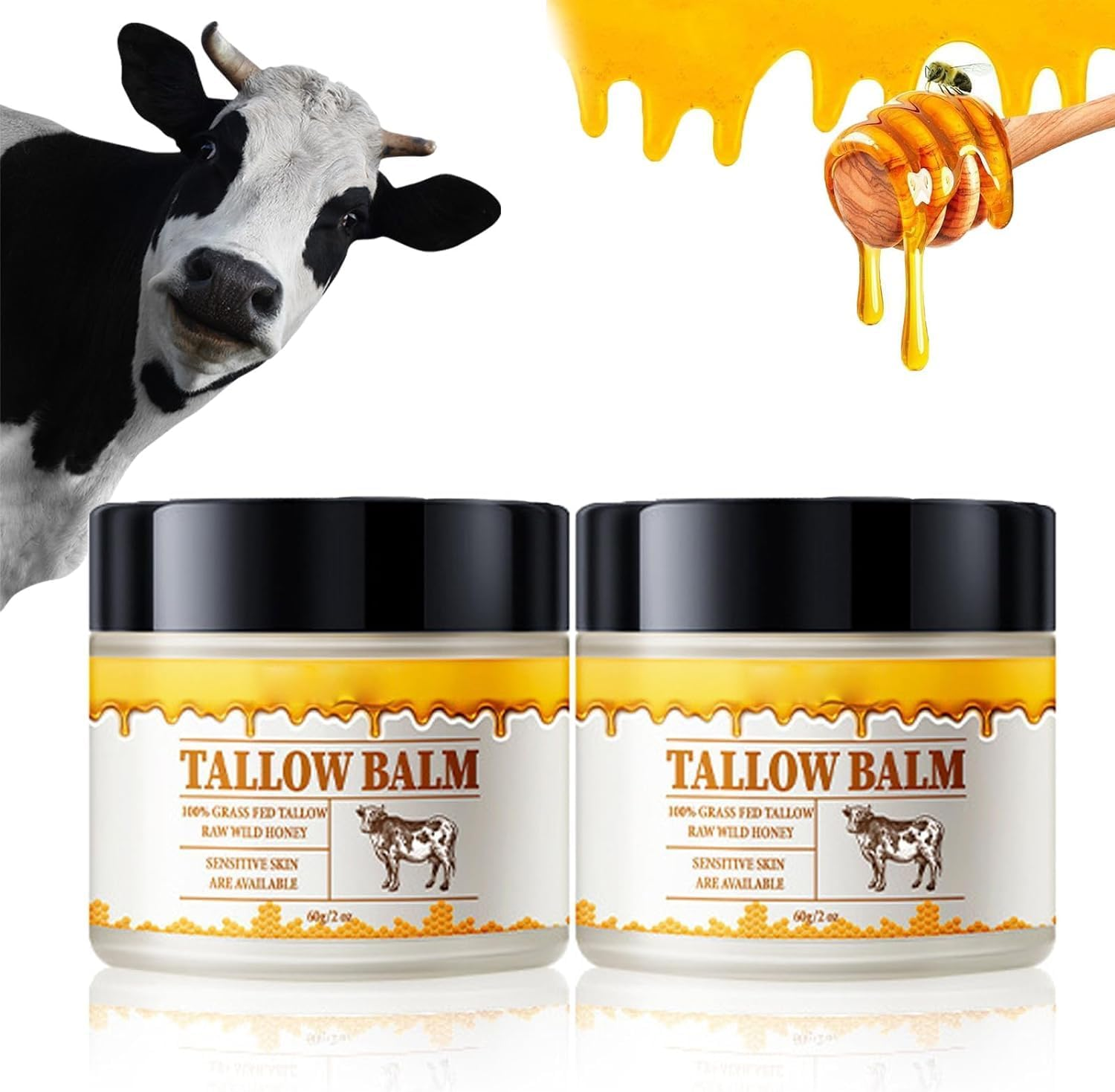 Beef Tallow and Honey Balm for Skin: Premium Tallow Honey Skin Balm (2 Oz) - Grass-Fed Beef Tallow & Raw Wild Honey Blend - All-Natural Moisturizer for Face & Body, Tallow Balm for Skin Hydration (2) image number 1