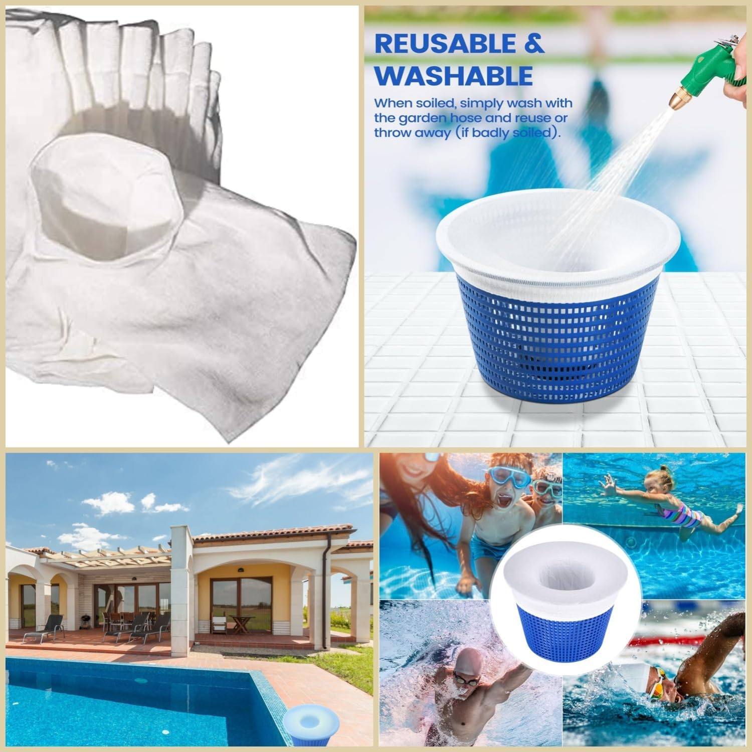 Taicols Pool Skimmer Socks, 50 Pcs Swimming Pool Skimmer Socks Baskets Skimmers Net Filter Storage Bag, Ultra Fine Mesh Screen Liner for Filters Baskets and Skimmers for Cleans Debris and Leaves Bag