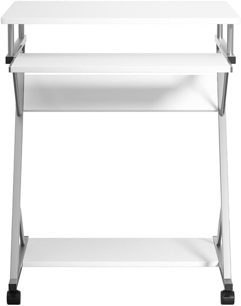 Artiss Computer Desk 60Cm White Particle Board Z Shape Steel Frame Office Laptop Desks Study Student Table, Home Furniture for Room, Portable with Wheels Keyboard Tray Bottom Shelf image number 6