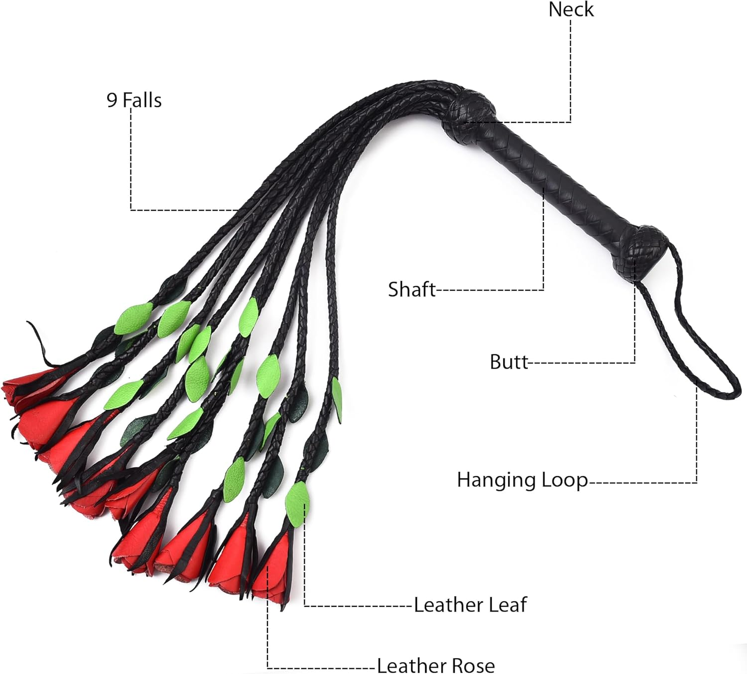 9 Decorated Falls Leather Horse Crop, Riding Leather Crop Whips with Hanging Loop, Leather Horse Crop Whip for Couples image number 1