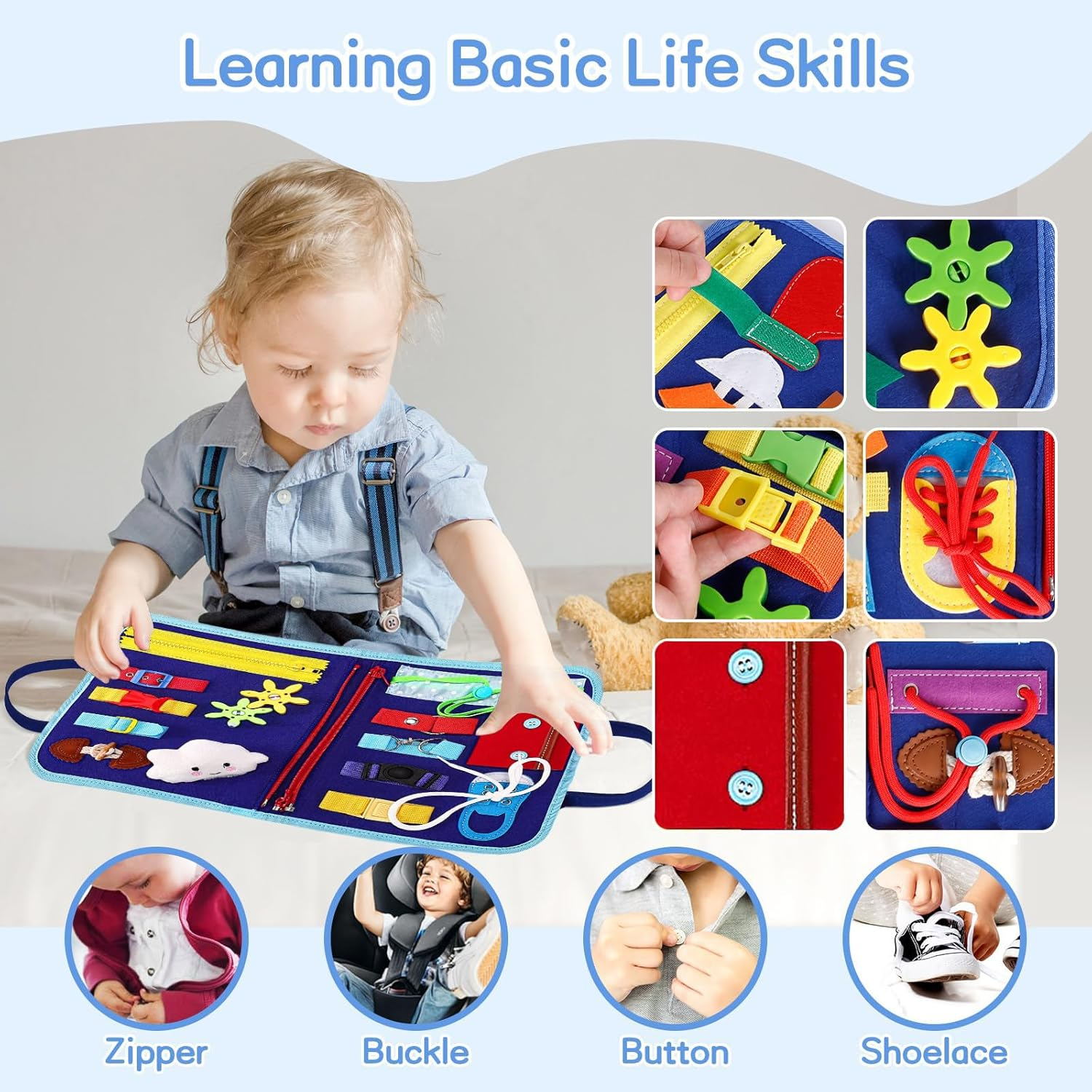 Busy Board Montessori Toys for Toddlers 2 to 5 Years Old, Sensory Board Educational Activities for Learning Fine Motor Skills, Gifts for Girls Boys Car Plane Travel Quiet Book image number 5