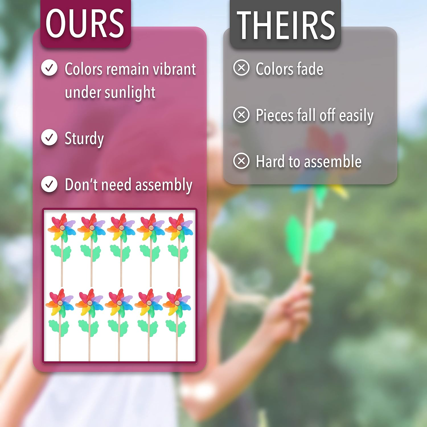 Mr. Pen- Rainbow Flower Pinwheels, 10 Pack, Pinwheels for Yard and Garden, Pinwheels for Kids, Wind Pinwheel, Flower Wind Spinners, Garden Pinwheels Spinners, Yard Pinwheels, Rainbow Party Favors image number 3