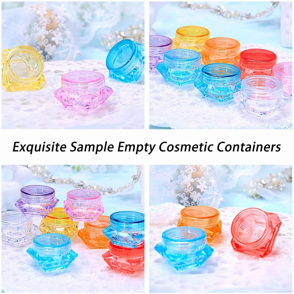 80Pcs 3Gram/5Gram Sample Empty Cosmetic Containers, Small Plastic Diamond Shape Pot Jars with 8 Mini Spatula for Eye Shadow Nails Lip Balm Cream Lotion (8 Color)