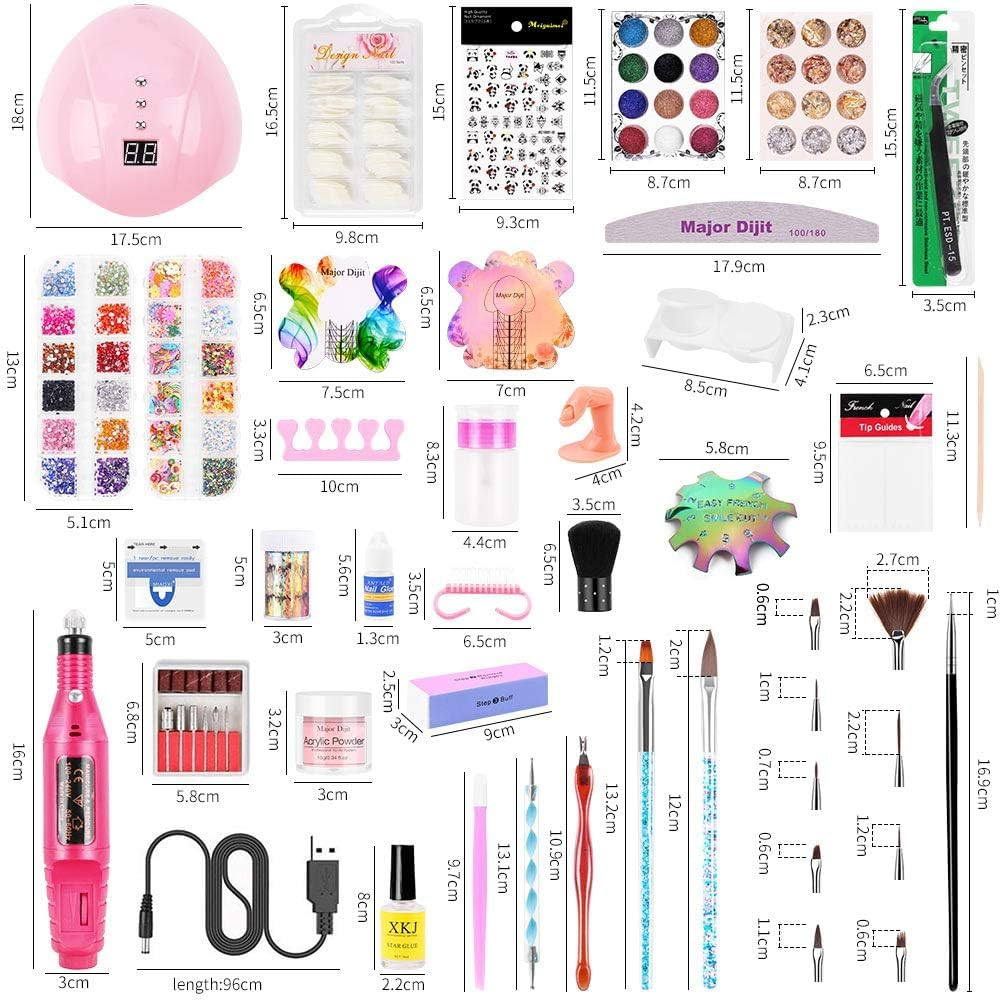 Acrylic Nail Kit,Acrylic Powder Set,Electric Nail Drill Set Polish Pen File Kit, Nail Lamp Manicure Dryer Lamp, Acrylic Nail 3D Art Manicure Supplies for Beginners with Everything image number 2