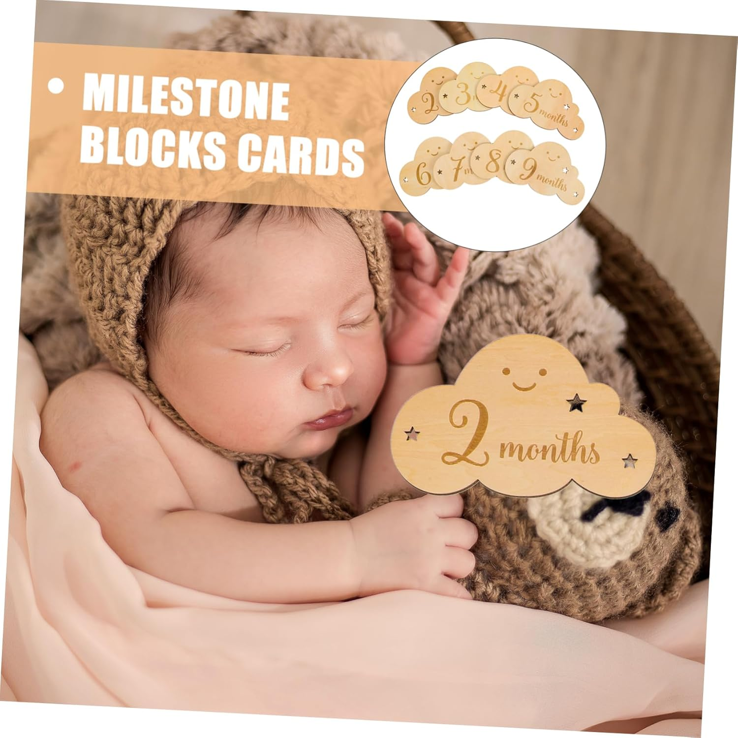 MAGICLULU Wooden Growth Cards 8-Piece Set for Newborns Monthly Discs Baby Announcement Signs for Showers