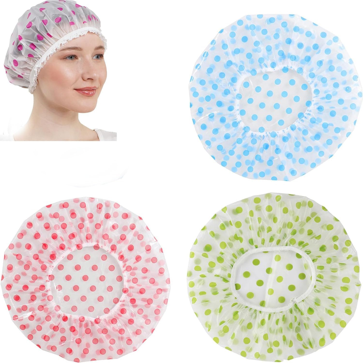 6 Pcs Shower Caps,Waterproof Shower Caps,Reusable Elastic Band Bath Hair Protection Hats for Kids Women Men Spa Salon Hair Mask image number 6