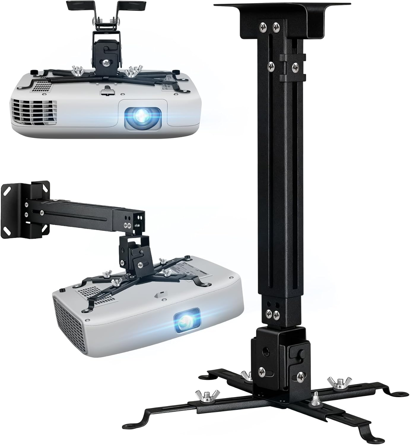 2-Be-Best Projector Ceiling Mount Wide Pipe Universal 3-In-1 Projector Wall Mount Bracket with Adjustable Arm, Flush Mount Option, Built-In Cable Management for Office Home Black image number 3