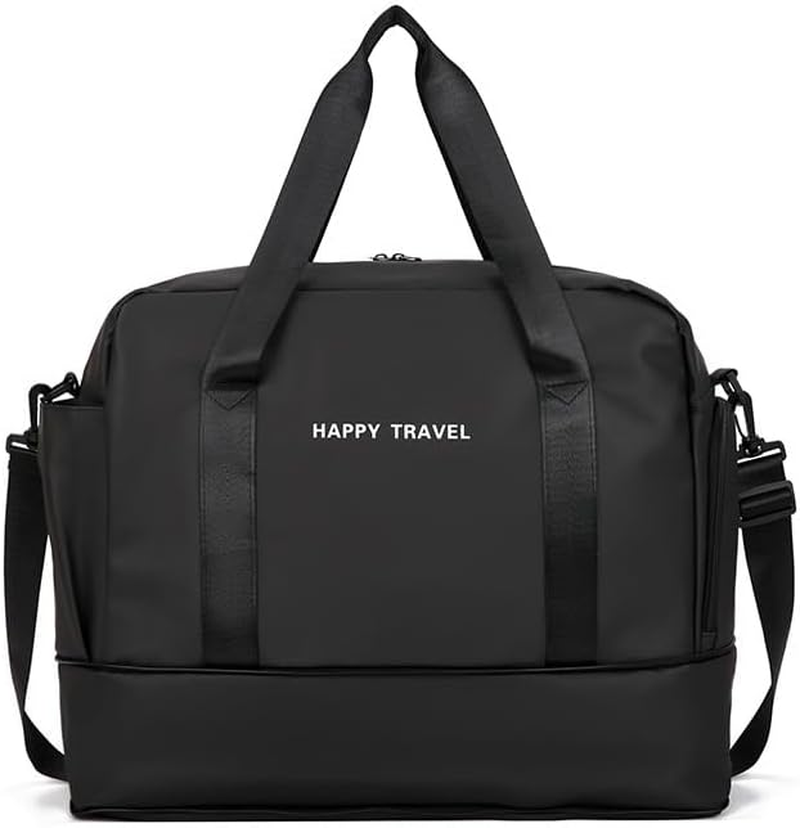 Expandable Travel Duffel Bag for Women Men, Overnight Weekender Bag with Shoes Compartment, Shoulder Large Carry on Bag or Gym Tote Bag for Sports Travel Hospital, Black image number 2