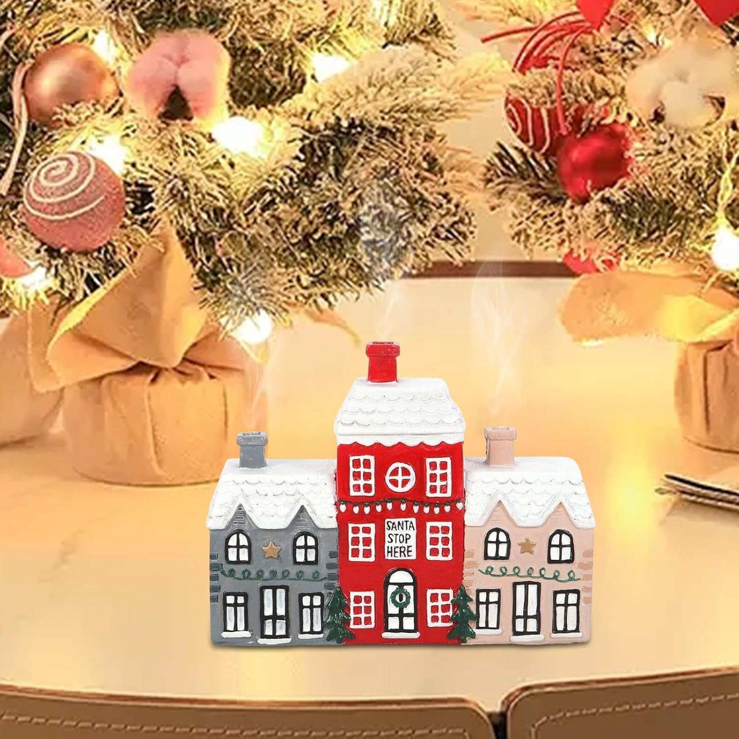 Cabin Incense Burner - Resin House Incense Holder,Winter Log Cabin Incense Burner, Resin Incense Burner, Red House Christmas, Cute, Festive Decor image number 2