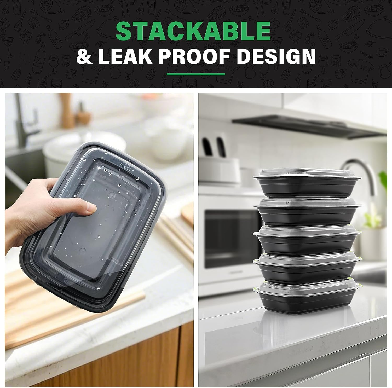 50 Pack 32 Oz Meal Prep Container, Food Storage Containers with Lids, Bento Box Reusable Plastic Lunch Box Kitchen Food Take-Out Box Microwave Dishwasher Freezer Safe image number 1