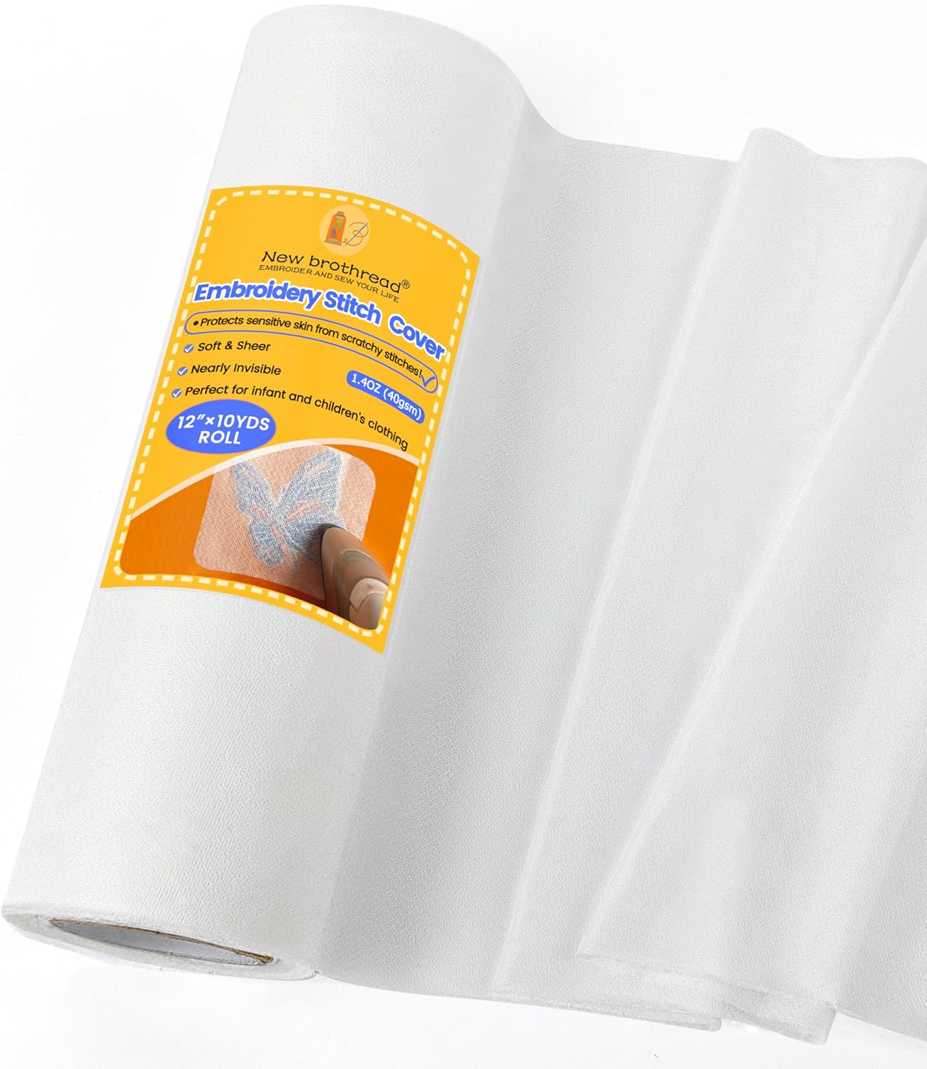 New Brothread Soft & Cozy Embroidery Stitch Cover 12" X 10 Yd Fusible Light Weight Stabilizer Covering Scratchy Stitches - White image number 2