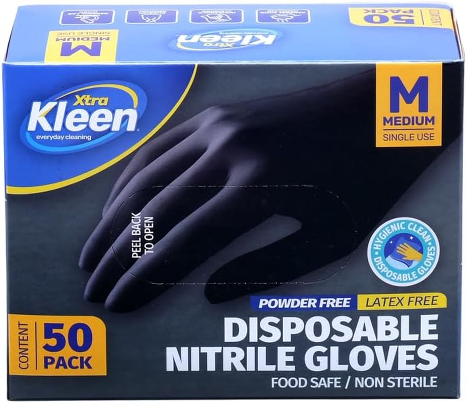 Xtra Kleen Nitrile Powder Free Disposable Gloves, Black, Medium (Pack of 50) image number 6