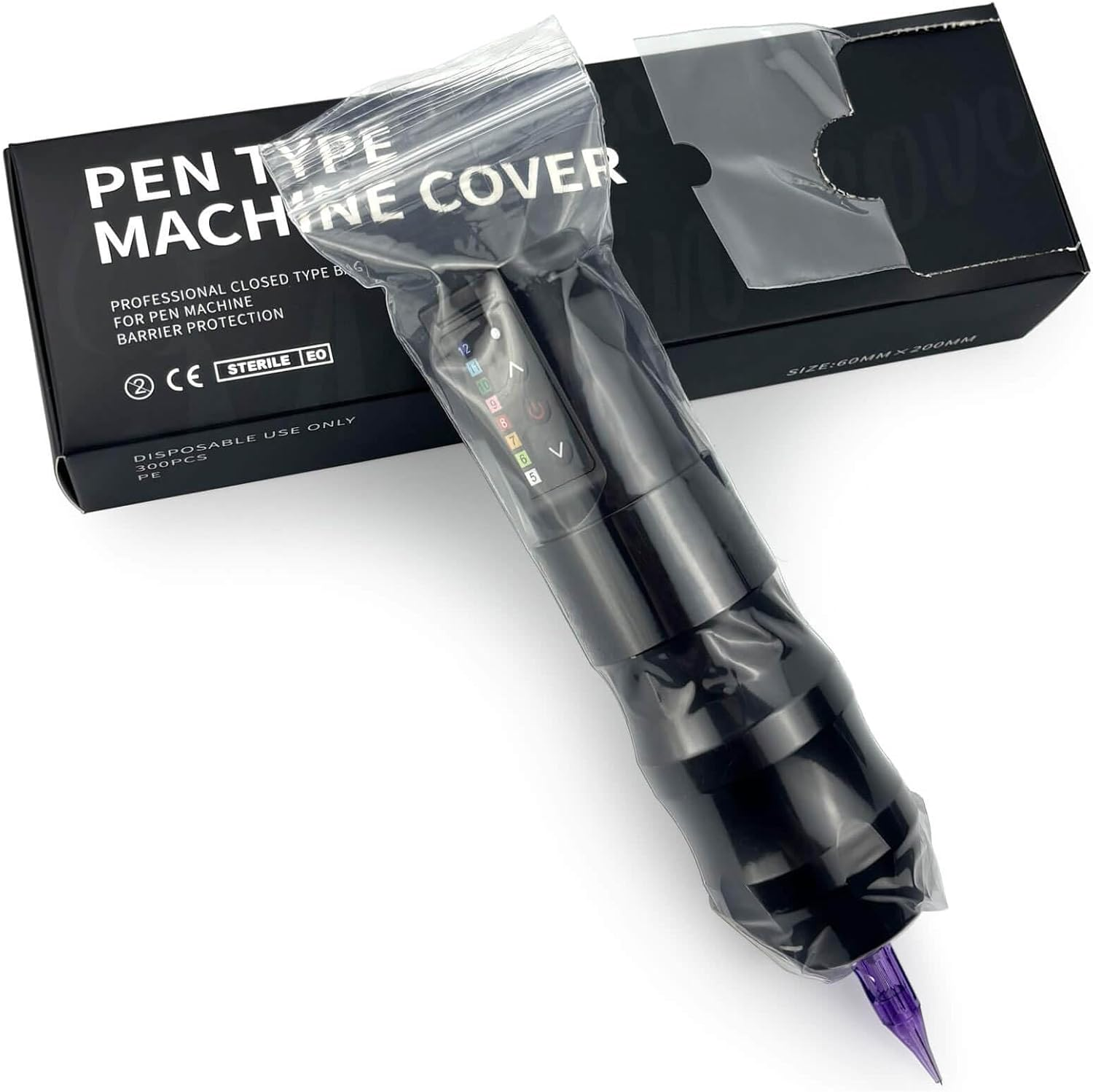 SILVERHORSE 300Pcs Tattoo Machine Covers - Black, 2.4&times;8 Inch, Universal Size, Waterproof, Adult