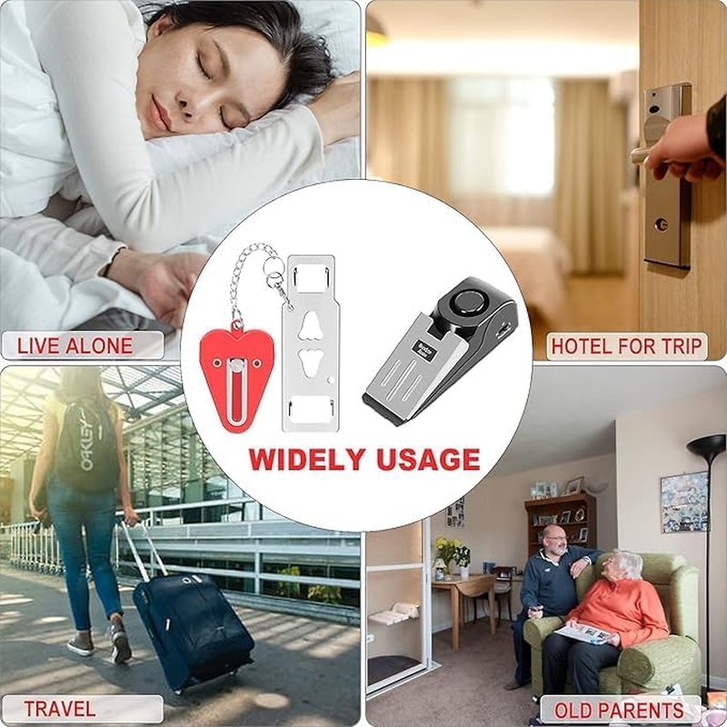 Portable Door Stop Alarm and Door Lock Device &ndash; No Tool Safety Combo Pack for Women, Solo Travelers, Child, Pets Safety &ndash; Compact, Stainless Steel &ndash; Extra Security at Home, Hotel, Rentals image number 3