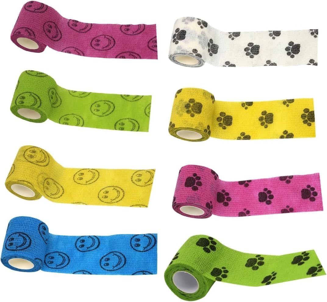 Self-Adhesive Bandage Dog Vet Wrap, 8 Roll Pet Vet Wrap Cohesive Bandages,Dogs Elastic Bandage Wrap Tape for Wrist Ankle Sprains, 2.5Cm X 4.5M image number 1