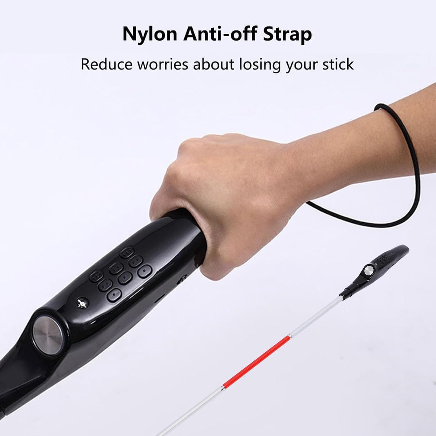 Intelligent Telescopic Blind Cane, Obstacle Detection Electronic Alarm Voice Guides Stick with Red Reflective, Aluminum Alloy Reflective Folding Walking Stick for Blind People image number 4