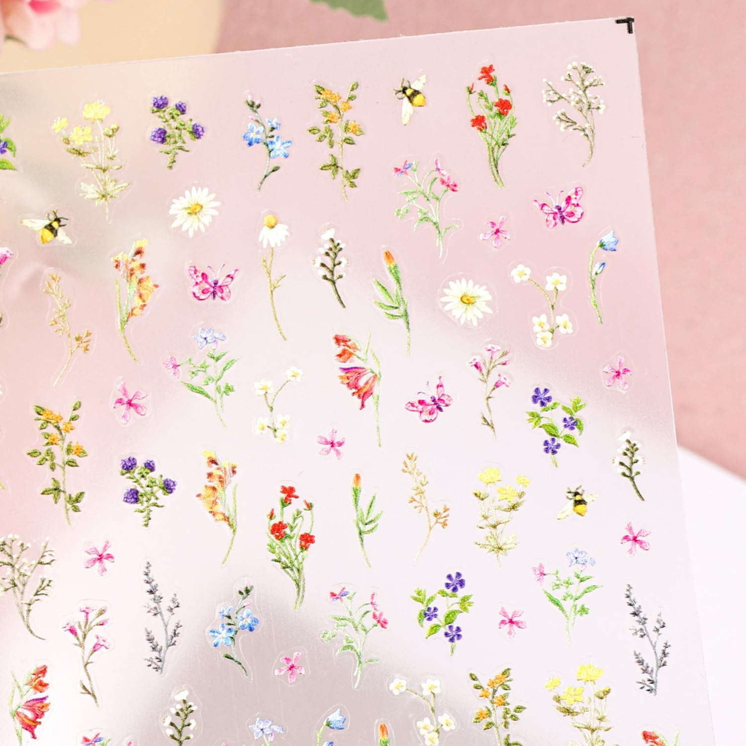 BOXOB 2 Sheets 5D Embossed Flower Nail Stickers, Floral Plant Manicure Stickers Self-Adhesive Spring Summer Accessories for Nail Design Decoration for Women Girls image number 4