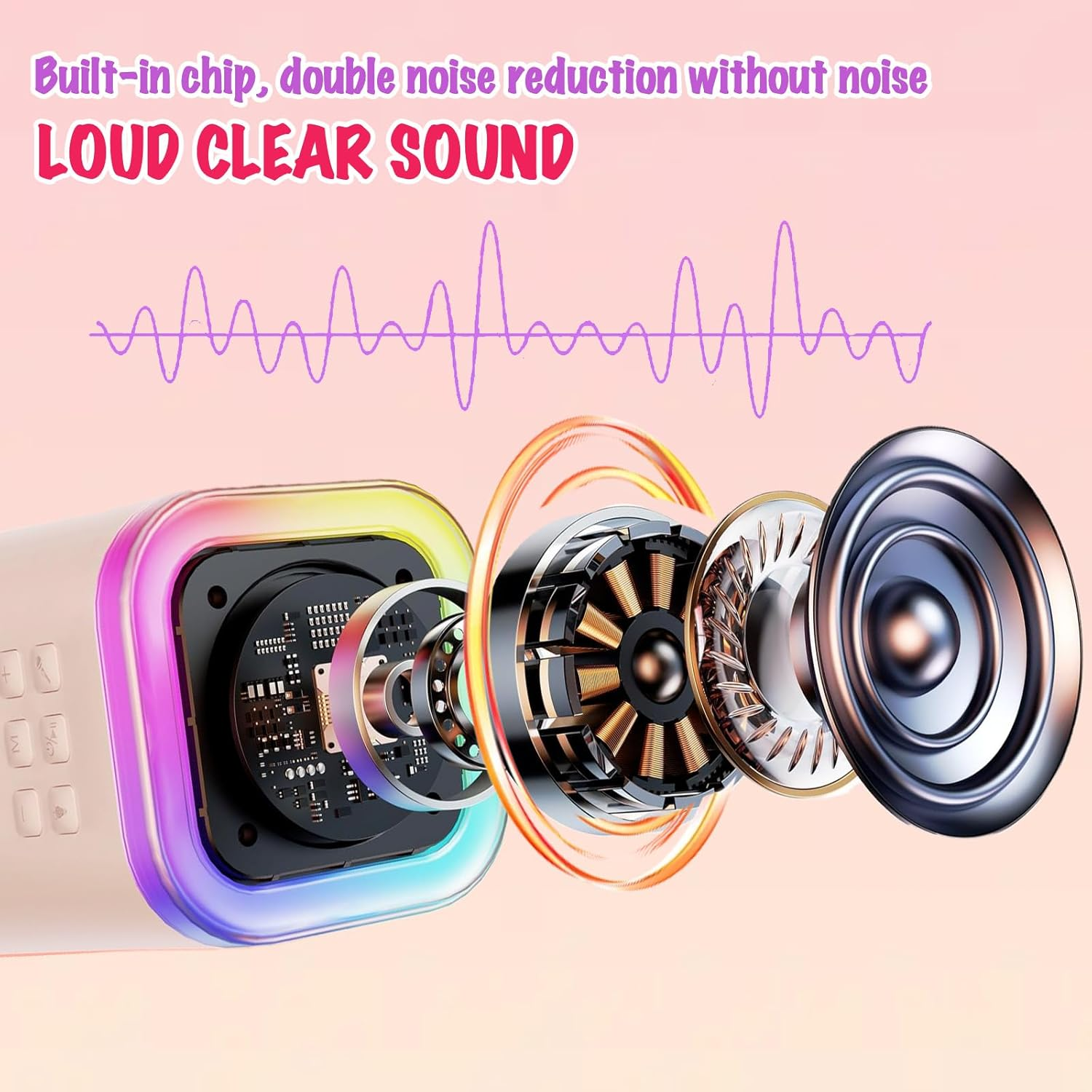 Karaoke Machine for Kids,Portable Bluetooth Speaker with 2 Wireless Microphones, Mini Bluetooth Speaker for Adullts and Kids,Birthday Gifts for Girls Boys Home Party (Beige) image number 3