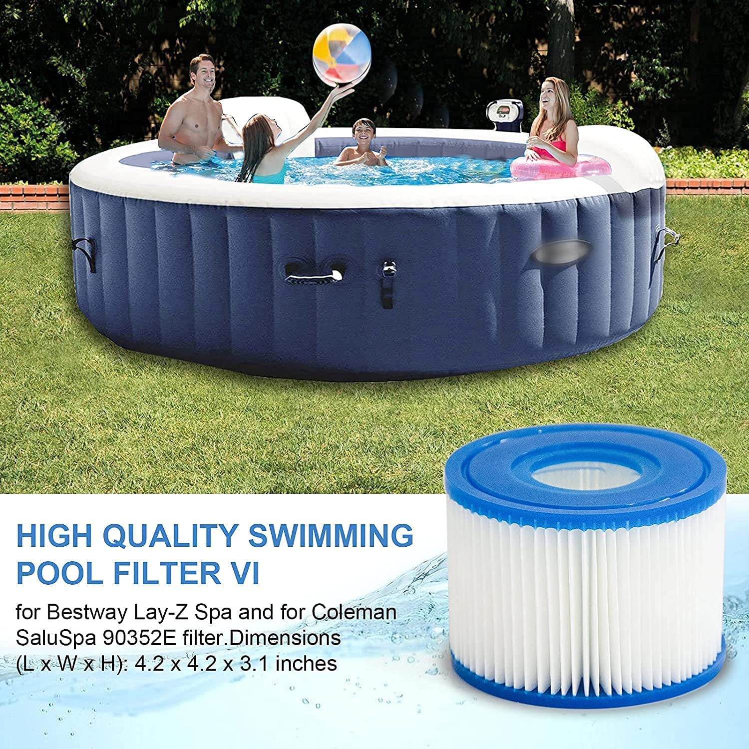 6 Pack Hot Tub Filter Cartridge Size VI for Bestway, Lay-Z-Spa, Coleman Saluspa 90352E 58323 Swimming Pool image number 4