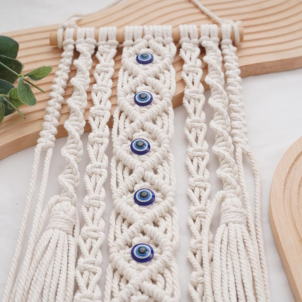 Boho Macrame Wall Hanging,Handmade Evil Eye Wall Decor Dreamcatchers for Bedroom Home Apartment Ornament Craft Gift (27.55&ldquo; X 7.87") image number 4