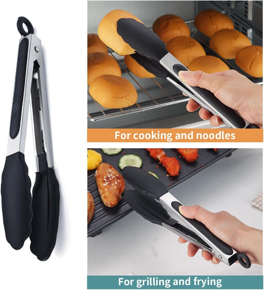 Premium Stainless Steel Locking Kitchen Tongs with Silicon Tips 23Cm/9", Berglander Heavy Duty Good Locking Food Tongs Non-Slip Grip Cooking Tong image number 2