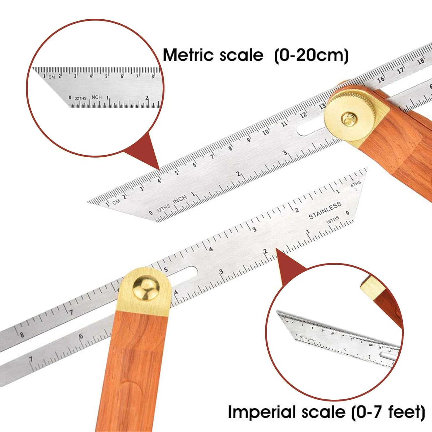 Stainless Steel T Bevel Angle Finder with Wooden Handle, 1Pc T-Bevel Activity Angle Ruler Adjustable Carpentry Square Bevel Gauge Sliding Stainless Steel Ruler with Hardwood image number 6