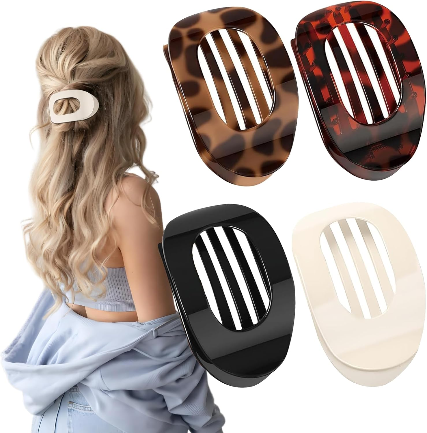 4-Pack of Flat Hair Clips for Women, Strong Fixation, Suitable for Women and Girls, Suitable for Thin and Thick Hair, Daily Use, Curved Design Hair Clips for Lying down and Driving image number 6