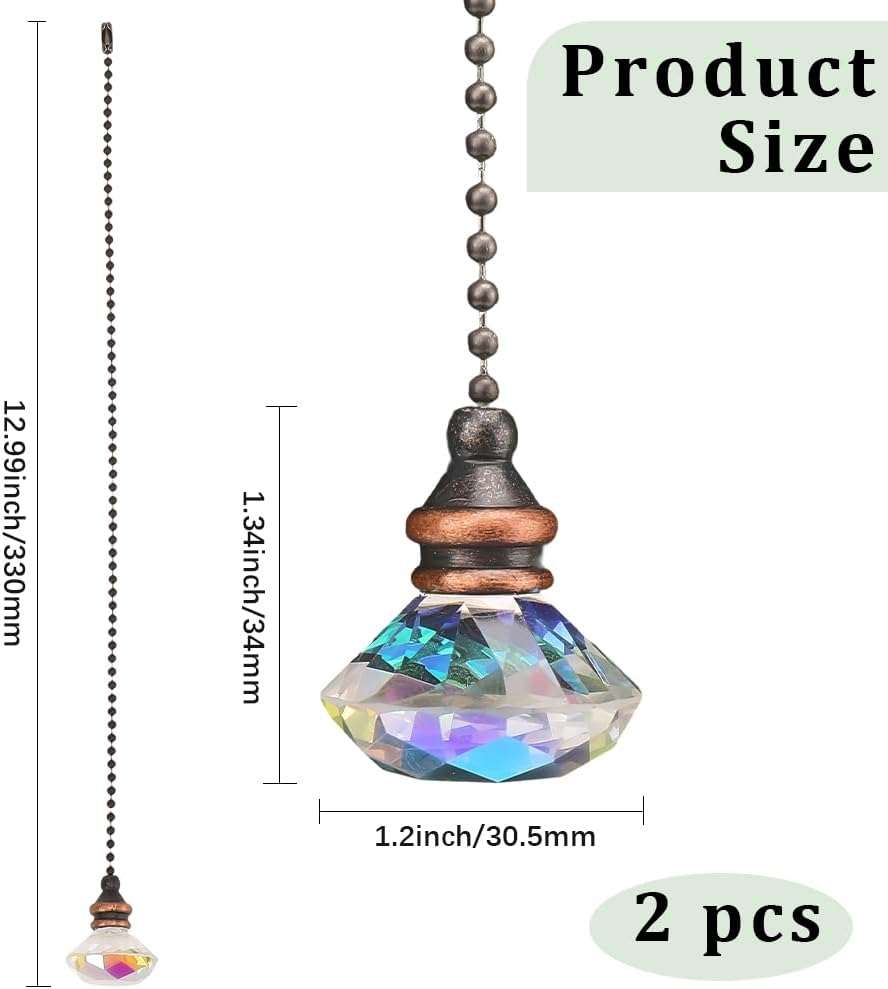 GORGECRAFT 2PCS Ceiling Fan Pull Chain 13 Inches Light and Fan Cord Swith Connector Clear Crystal Diamond Fan Pull Chain Charms Ceiling Fan Pull Chain Extenders for Ceiling Light Lamp Fan image number 6